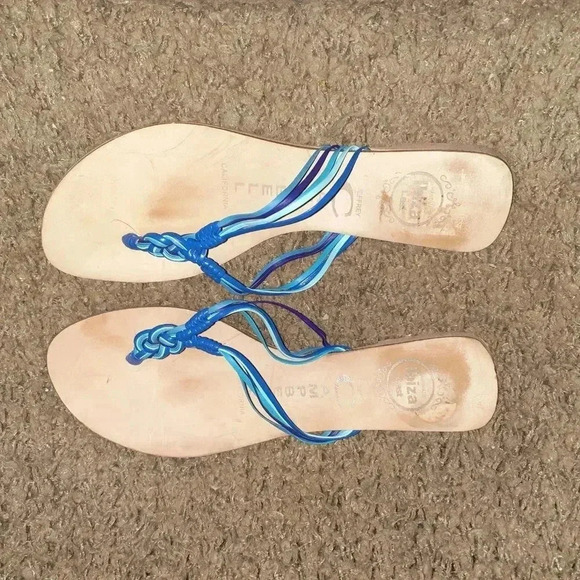 JEFFREY CAMPBELL-Braided/Woven Leather Thongs/Flip Flops-Blues-Sz 8-Excellent - Picture 6 of 7